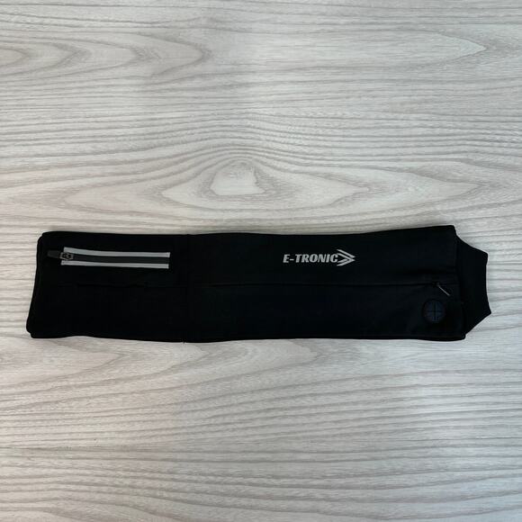 E Tronic Edge Running Belt Adjustable Belt Band Zip Pockets Black Earphone Hole - Picture 1 of 5